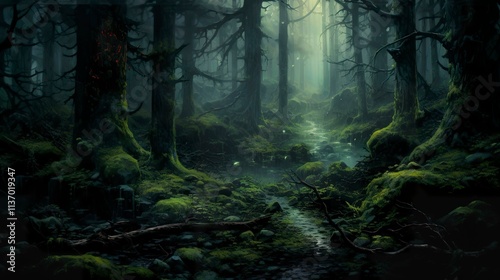 A photo of a mystical forest oil painting.