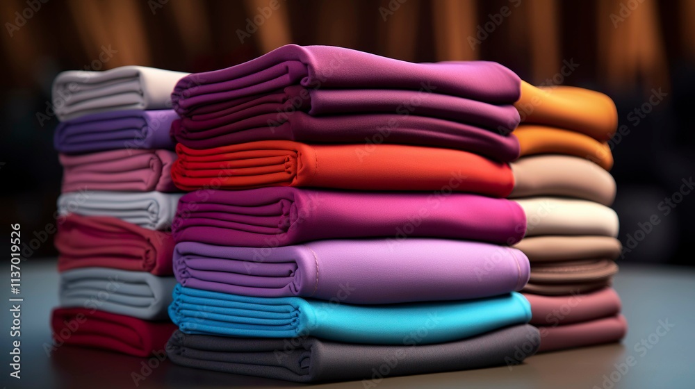 A photo of a neatly folded stack of yoga pants A photo of a neatly folded stack of yoga pants