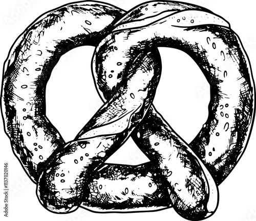 Pretzel in sketch style, vector illustration. 