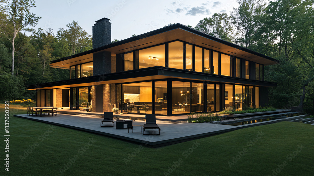 A minimalist house with sleek lines, large windows, and an open-concept design, surrounded by nature. A minimalist house with sleek lines, large windows, and an open-concept design, surrounded by nature.