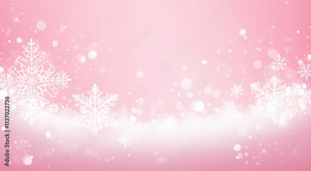 Snowflakes on a pink background with a white border, pink background Snowflakes on a pink background with a white border, pink background
