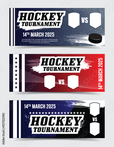 Hockey Tournament banner ticket vector design template layout 