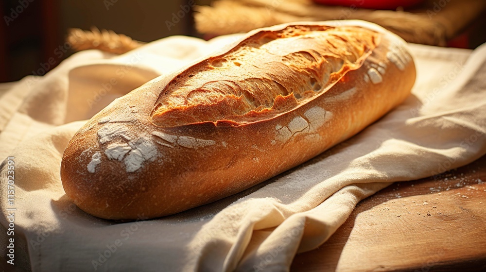 A photo of a rustic baguette with a crispy crust