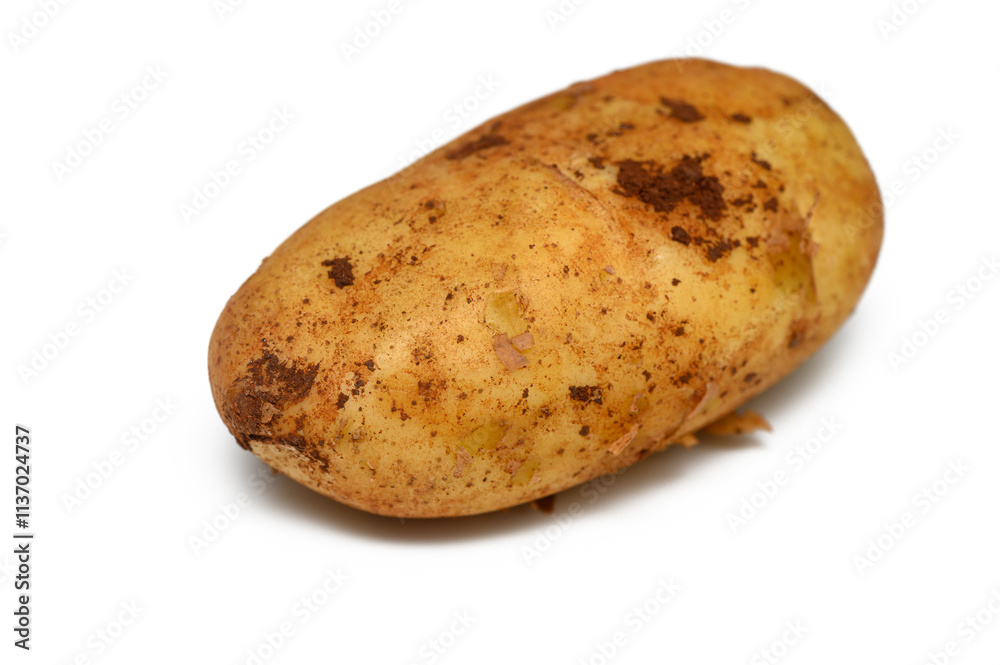 Unique rustic potato with earthy texture and natural imperfections on a clean white background Unique rustic potato with earthy texture and natural imperfections on a clean white background