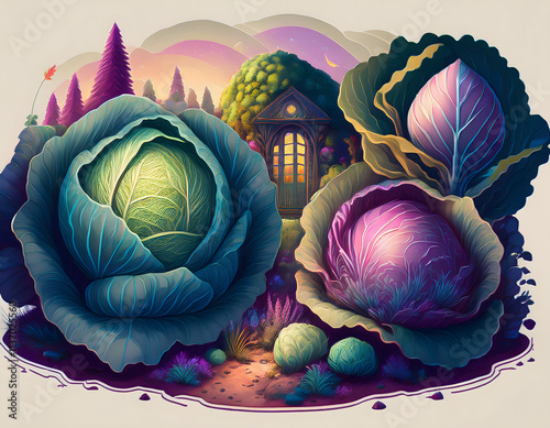 A fresh purple lotus flower on water with vibrant cabbage-like petals and organic garden vibes, National Cabbage Day photo