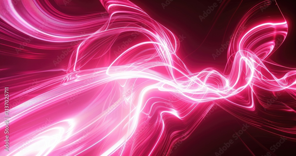 Obraz premium Abstract pink light waves creating a dynamic and energetic visual effect.