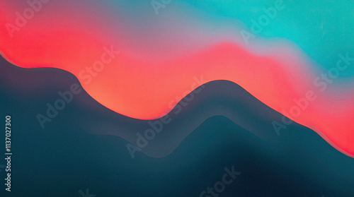 Minimalist wallpaper featuring soft, flowing wave patterns set against a rich, deep teal background. Warm, soft tones with gentle saturation and subtle grain texture. Digital backgrounds, interior vis