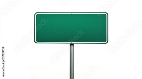 Empty blank green street road sign isolated on white background