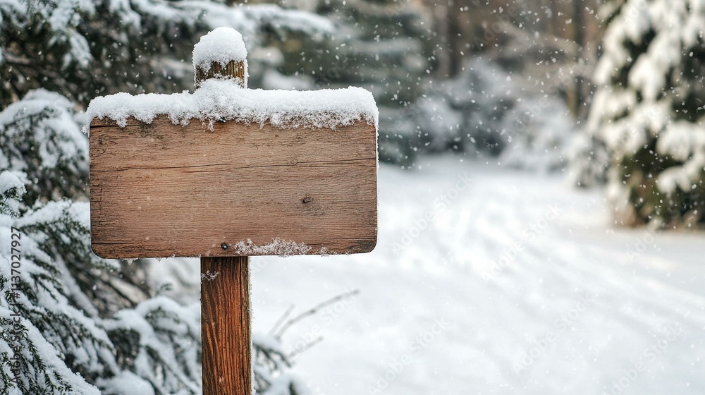 Fototapeta premium Wooden blank sign in snow