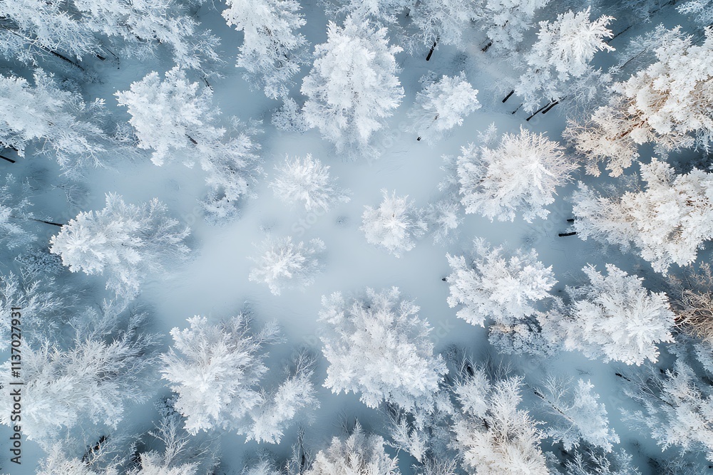 Aerial View of a Snow-Covered Forest in Winter Aerial View of a Snow-Covered Forest in Winter