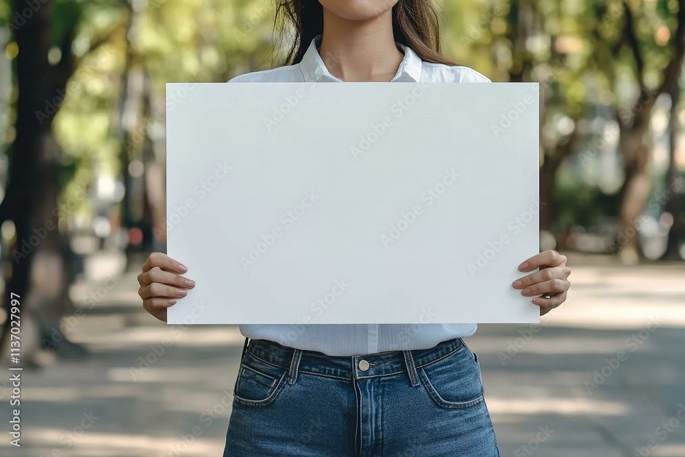 Person Outside Holding Blank Sign. Person Outside Holding Blank Sign.