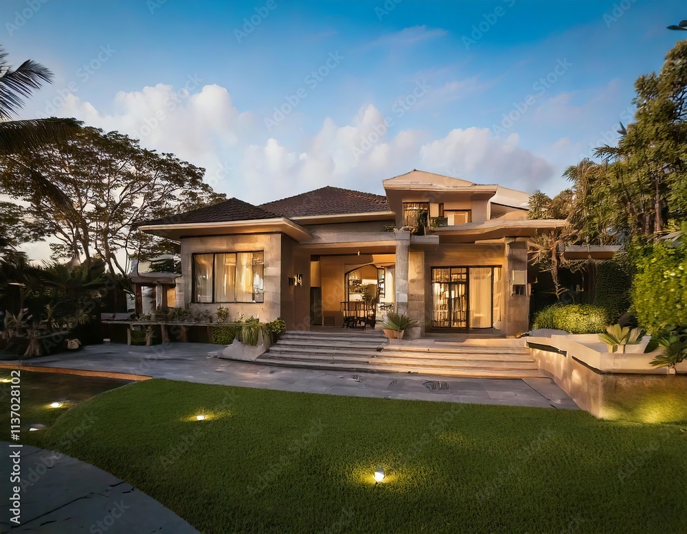 Luxury Real Estate House Exterior with Vaulted Ceiling Balcony Luxury Real Estate House Exterior with Vaulted Ceiling Balcony