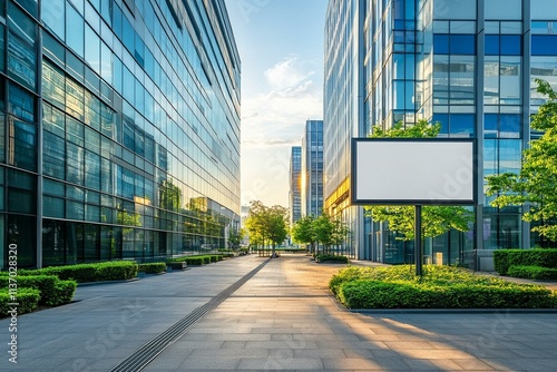 business park periphery with a minimalist blank billboard mockup nestled among office settings