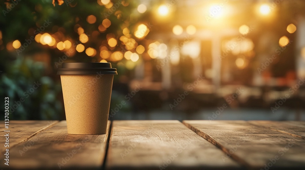 Simple layout featuring an empty sheet of paper and a coffee cup, great for menu creation, branding, or marketing projects Simple layout featuring an empty sheet of paper and a coffee cup, great for menu creation, branding, or marketing projects