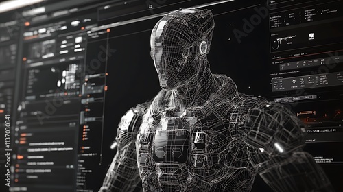 Wallpaper Mural Wireframe Robot Design On A Computer Screen Torontodigital.ca