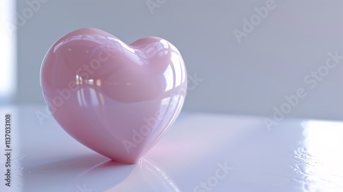 A smooth and simple heart, cast in soft pastel hues, resting on a clean white surface with a slight shadow beneath.
