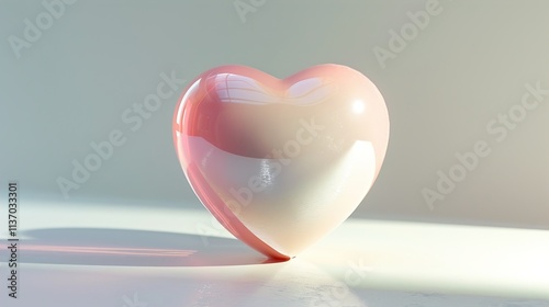 A smooth and simple heart, cast in soft pastel hues, resting on a clean white surface with a slight shadow beneath.