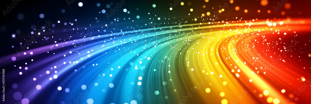 Obraz premium Abstract Rainbow Light Trails Background with Sparkling Particles