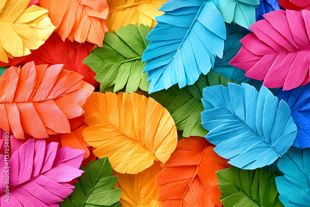 Fototapeta premium Vibrant Colorful Paper Leaves Abstract Background Illustration