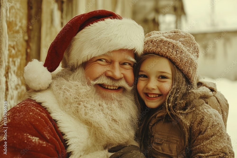 Jolly yuletide, Ñute child girl happy with santa claus. Christmas digital ads idea pic for advertisement and online promotion use. Holiday season campaigns. Xmas marketing banners. Jolly yuletide, Ñute child girl happy with santa claus. Christmas digital ads idea pic for advertisement and online promotion use. Holiday season campaigns. Xmas marketing banners.