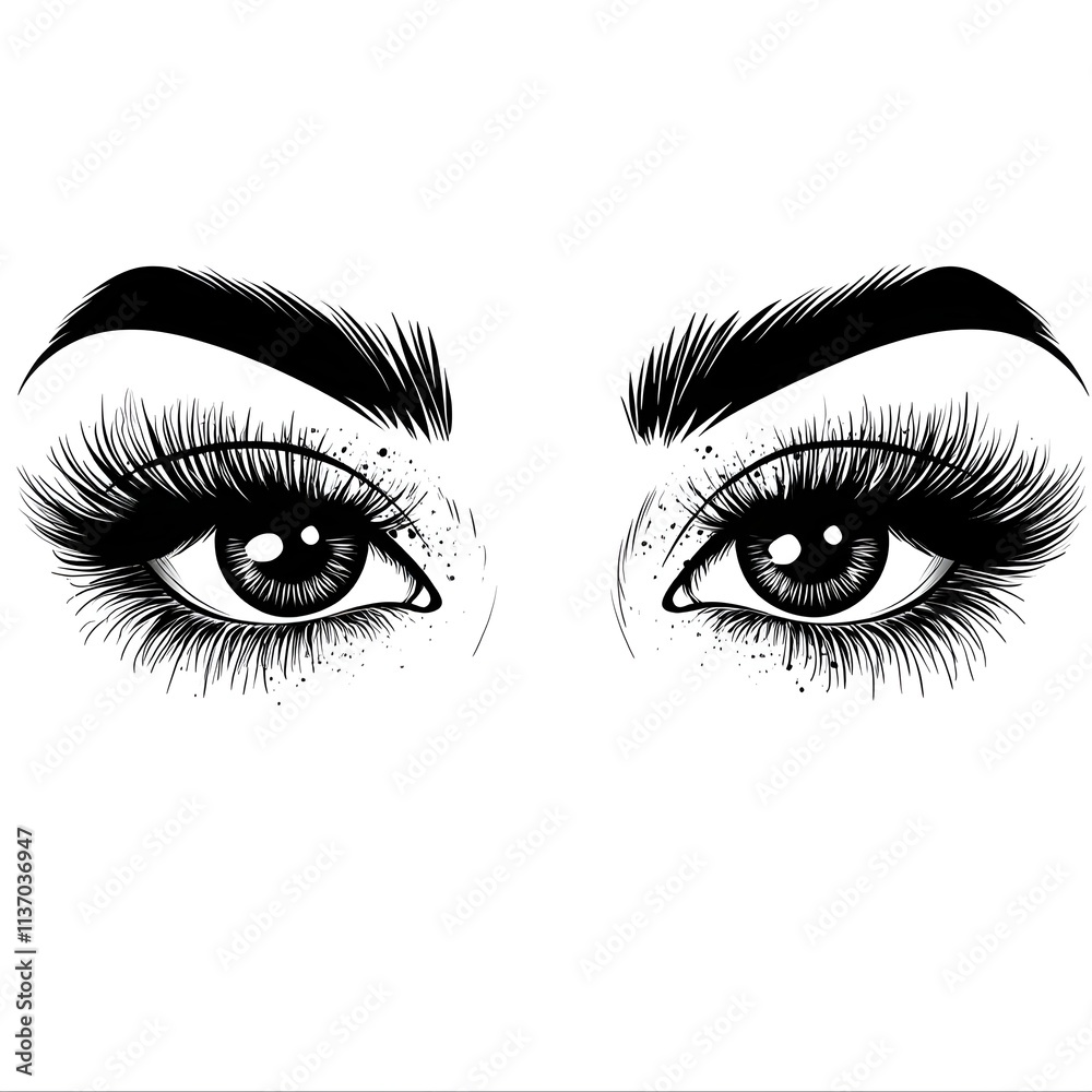 Fototapeta premium Coloring page Doll eyes with details on eyelashes and makeup