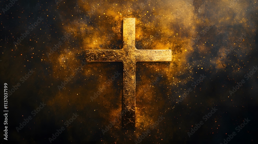 Golden Cross Emblazoned Against A Fiery Background Golden Cross Emblazoned Against A Fiery Background