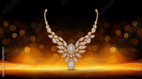 Elegant diamond necklace with a luxurious gold backdrop. photo