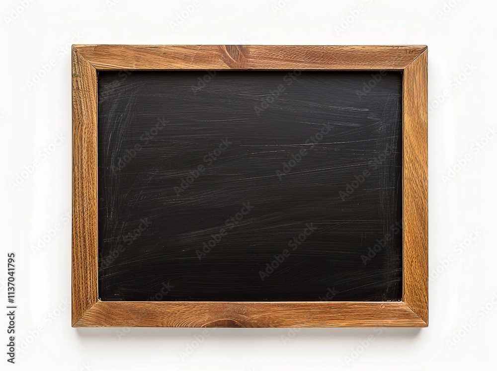 Wooden Framed Blackboard on White Background - Top View Wooden Framed Blackboard on White Background - Top View