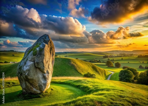 Avebury's majestic Cove Stone: a Neolithic Wiltshire henge, a breathtaking prehistoric megalithic landscape.