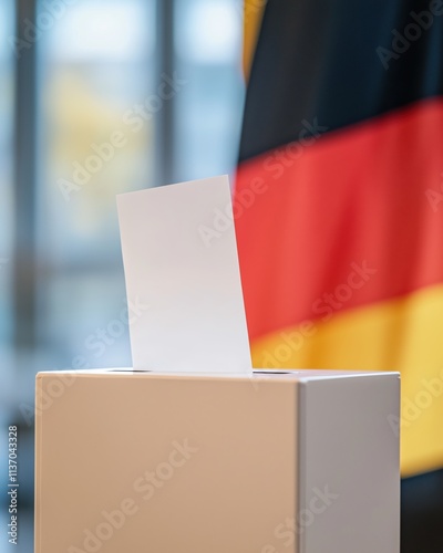 Stimmzettel Einwurf mit Flagge im Hintergrund photo