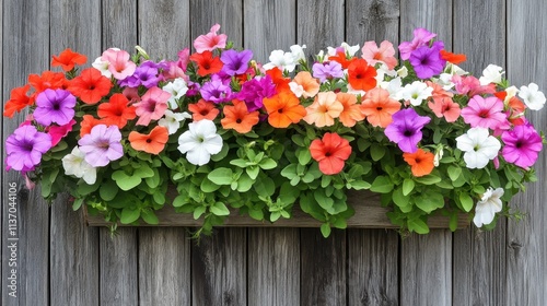 Vibrant Petunia Flower Arrangement on Wooden Background