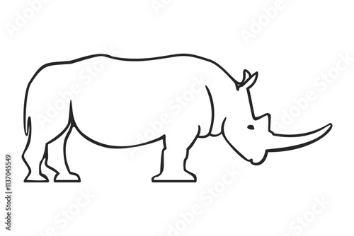 Side on view of a horned Rhinoceros or Rhino in line art style vector