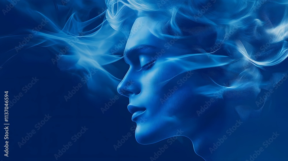 Serene Blue Abstract Face in Flowing Smoke Serene Blue Abstract Face in Flowing Smoke