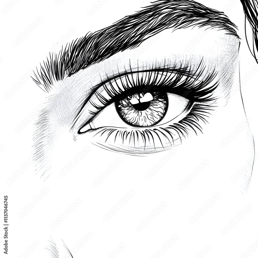 Coloring page of beautiful, happy eyes on a beautiful woman. Coloring page of beautiful, happy eyes on a beautiful woman.