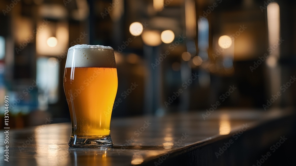 Glass of Beer on a Bar Counter