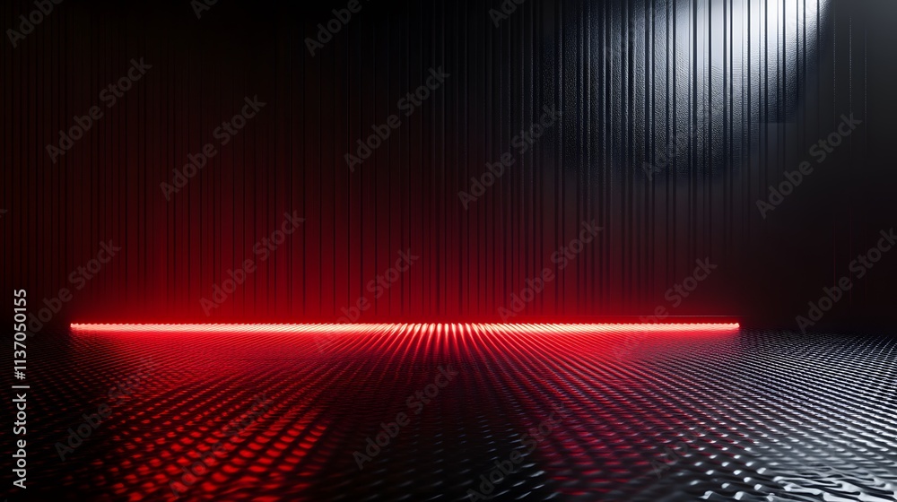 Fototapeta premium Red Neon Light Illuminates Dark Textured Wall