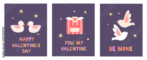 A collection of cute Valentine's Day cards. Minimalistic, bright cards, posters with inscriptions