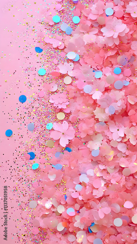 Pink Glitter and Flower Confetti Background Pink Glitter and Flower Confetti Background