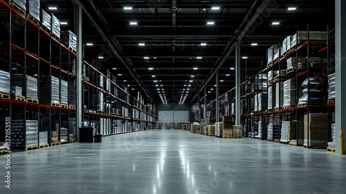 Vast Warehouse Interior with Rows of Pallets