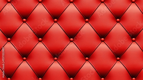 Red tufted leather upholstery with buttons and diamond pattern. Red background, wall paper,
