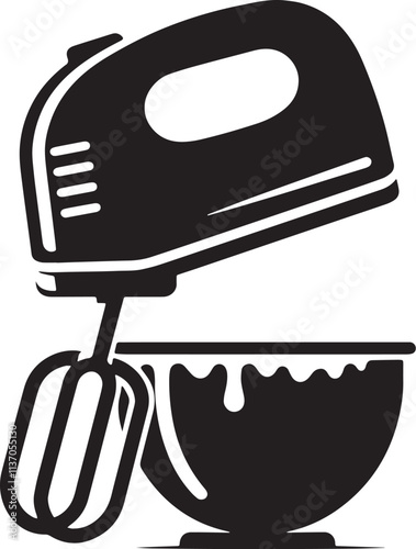 Hand Mixer Silhouette line art vector illustration on white background