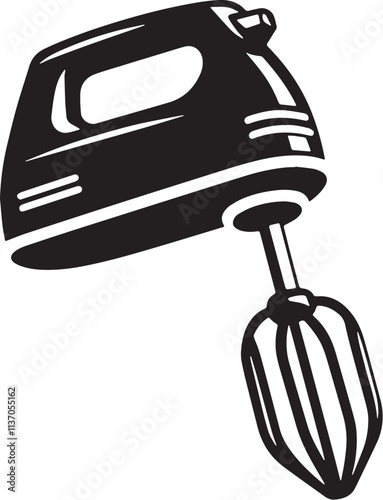 Hand Mixer Silhouette line art vector illustration on white background