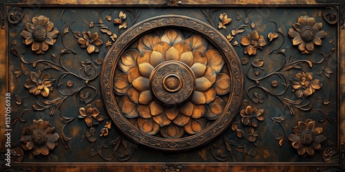 beautiful background of Islamic patterns carved in wood, with intricate designs and rich colors