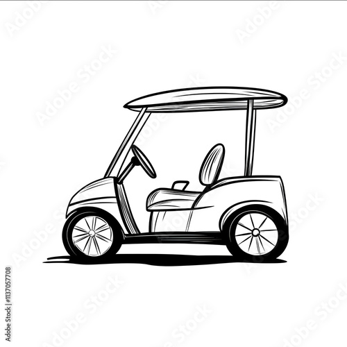 simple linedrawing form a golfcar cartoon balck lines white background photo