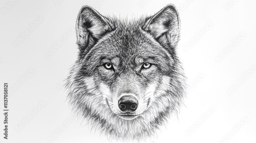 Gray wolf head, monochrome drawing. Gray wolf head, monochrome drawing.