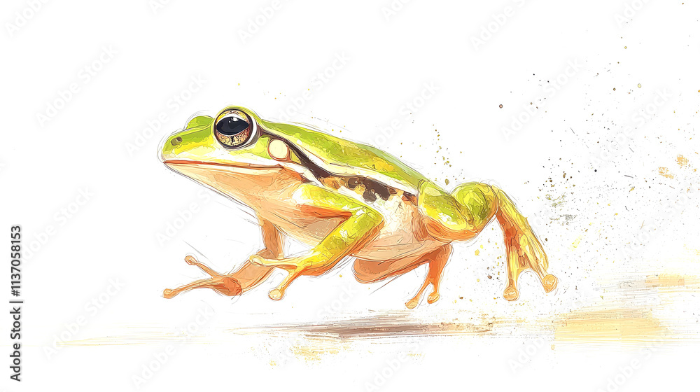 Obraz premium Green frog leaping.