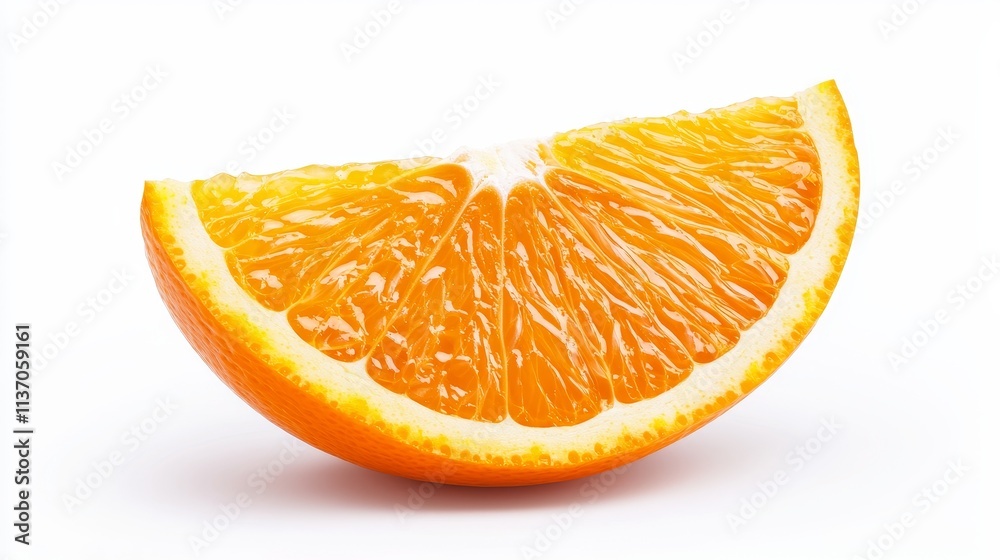 Orange slice macro shot, vibrant pulp with natural texture, fresh and vivid appearance, isolated on white background Orange slice macro shot, vibrant pulp with natural texture, fresh and vivid appearance, isolated on white background