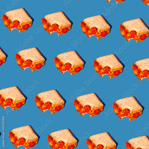 Colorful sandwiches pattern on a vibrant blue background photo