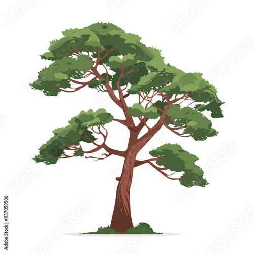 Flat vector juniper tree, minimalist design, isolated on a white background.

