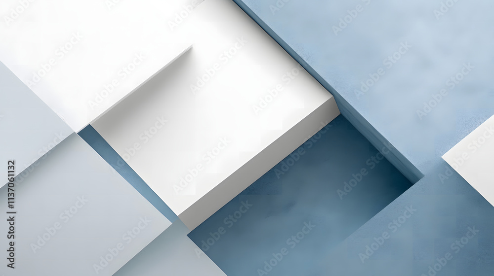 Modern White Frame on Textured Blue and White Abstract Geometric Background